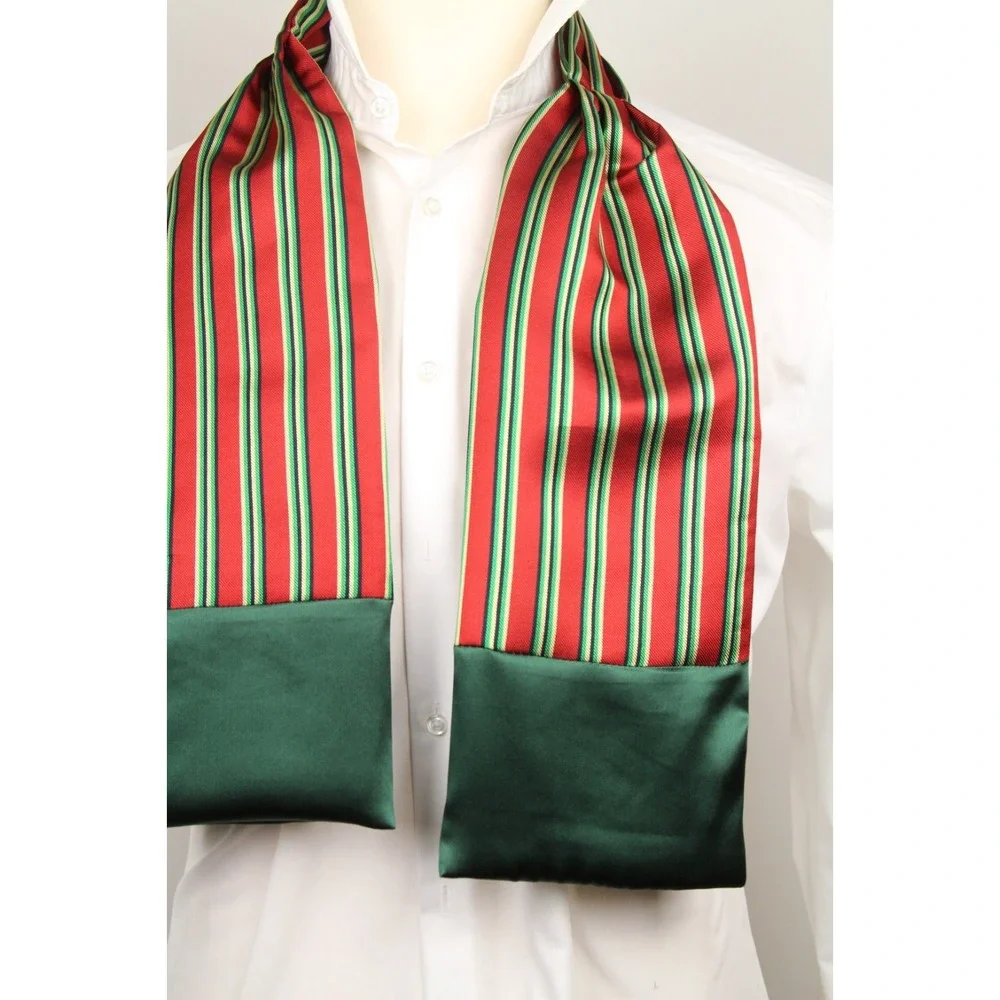 Camellucci Men's 100% Silk‎ Ascot Cravat LUXURY Striped Red Green Block